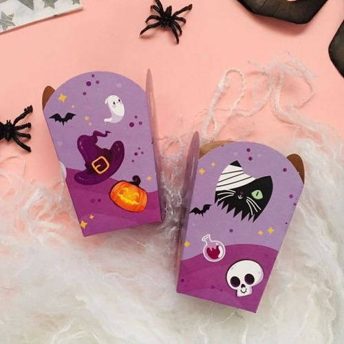 Cajita Pochoclera Halloween X 10 U Violeta Calabaza Bruja