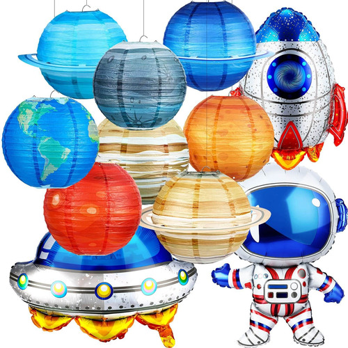 11 Linterna Papel Espacial Sistema Solar Colgante Para Globo