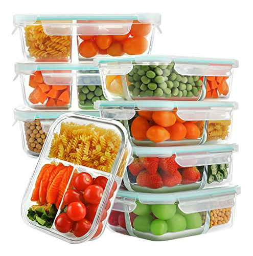 Bayco 8 Pack Glass Meal Prep Containers 3 Compartment