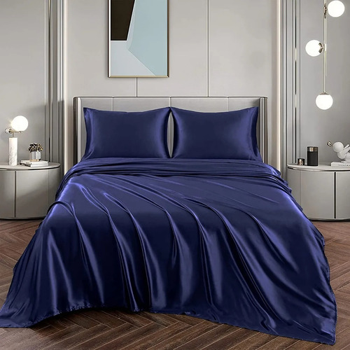 Conjunto De Cama Doble Matrimonial 1800 En Satén 4 Piezas