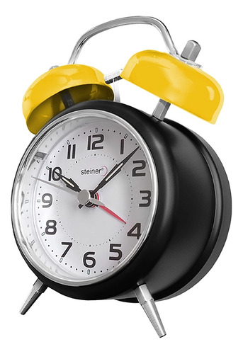Reloj Despertador Análogo Retro Campana Steiner 13.5 Cm Color Amarillo