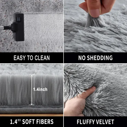 Rugtuder Alfombra Gris Para Dormitorio, Alfombra De Felpa Es
