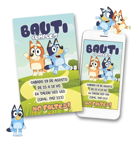 Invitación Digital Bluey Bingo Cumple Personalizada Virtual