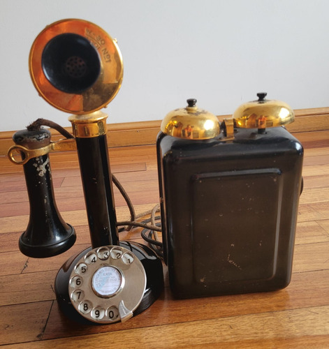 Antiguo Teléfono Ingles Candelero Con Caja Funcionado