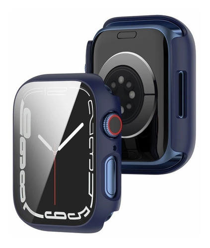 Case Con Cristal Templado Premium Para Apple Watch Series 7 Azul 45mm