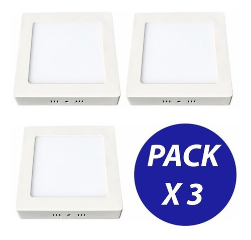 Pack X 3 Foco Panel Plafon Led Sobrepuesto Cuadrado 24w
