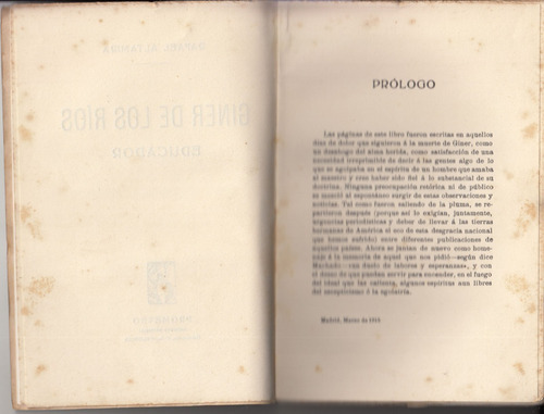 1916 Giner De Los Rios Educador Rafal Altamira 1a Edicion (Usado)