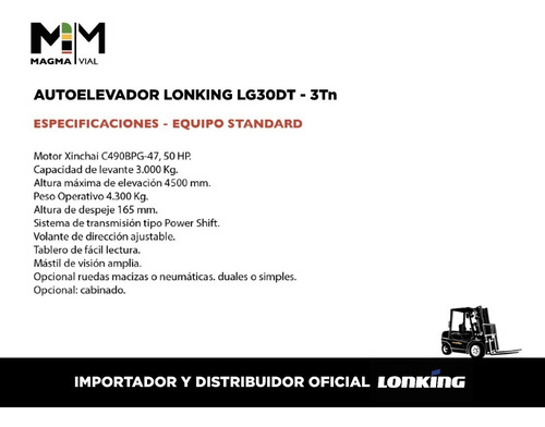 Imagen 5 de 15 de Autoelevador Lonking Lg30dt 3 Tn 4.5m Dolar Oficial Anticipo