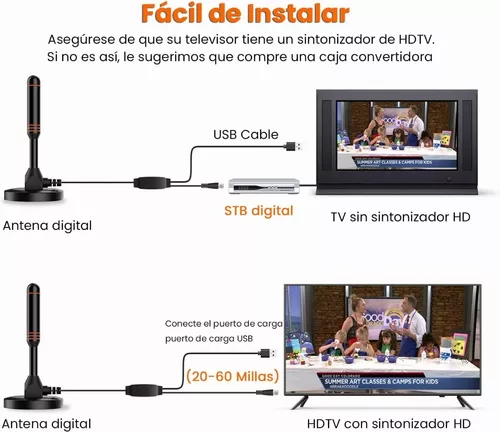 Antena de TV digital para Smart TV para interiores, antena digital 2023  para TV sin cable con base magnética fuerte, soporte 4K 1080p para canales