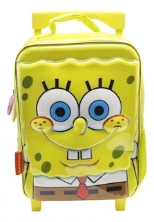 Mochila Escolar Bob Esponja Smile Con Carro Color Amarillo Diseño De La Tela Liso