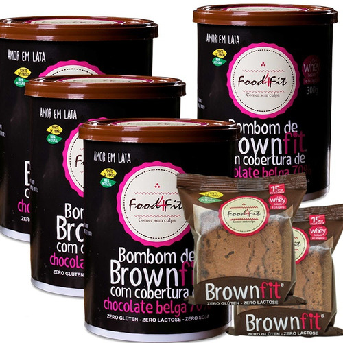 4 Latas Brown Fit 300g + 2 Brownfit Proteico Bombom 70g