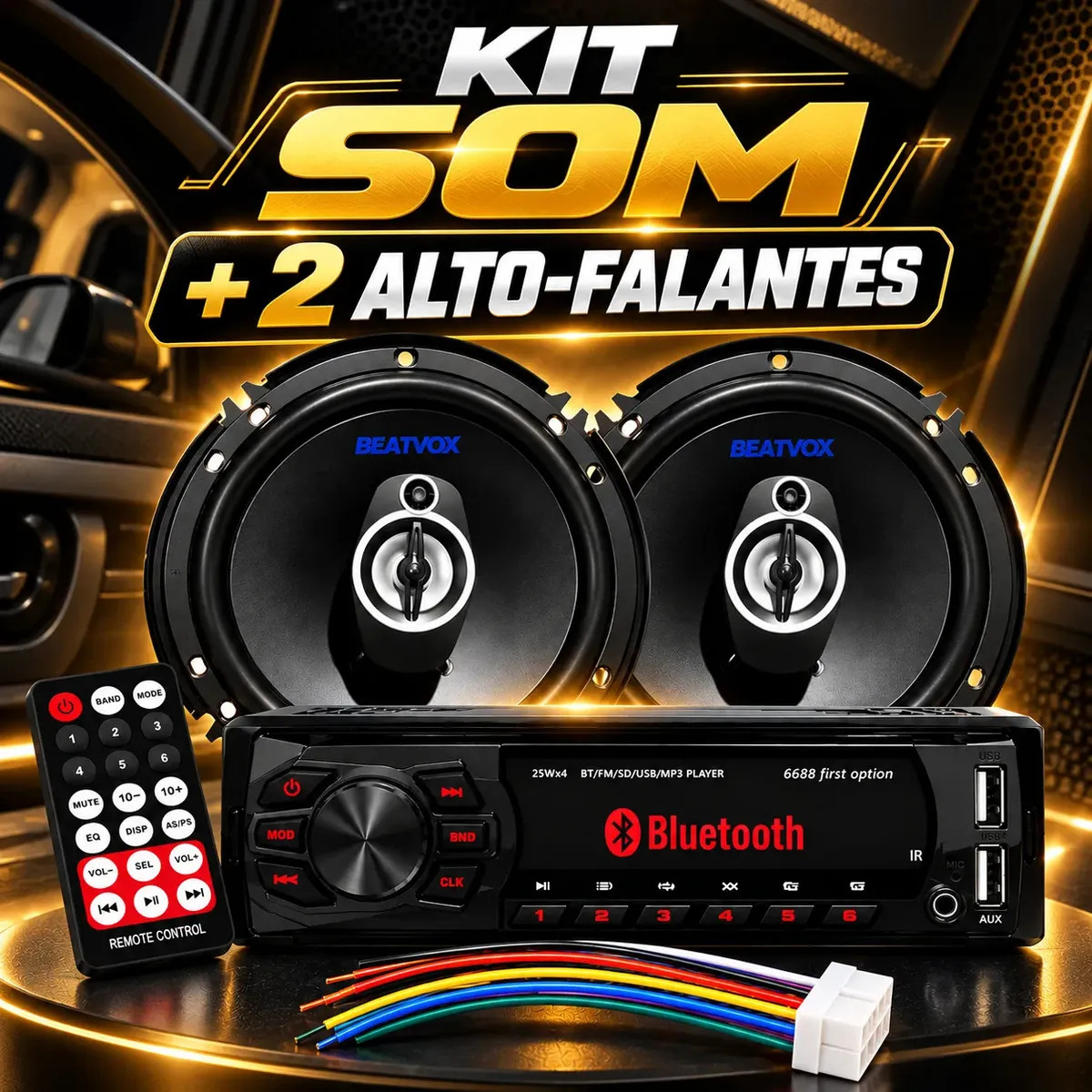 Kit Som Automotivo com Rádio Bluetooth e Par de Alto-Falantes 6" Triaxiais