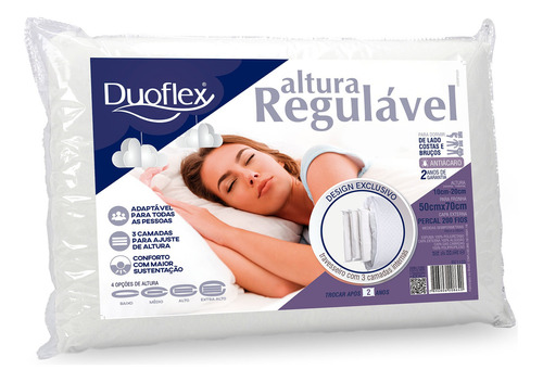 Travesseiro Duoflex RE1103 Altura Regulável tradicional 70cm x 20cm