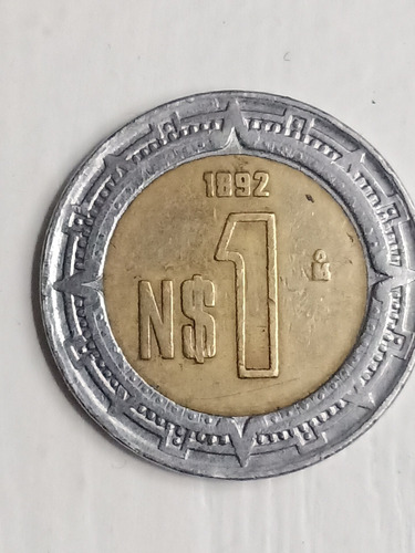 Moneda De 1 Nuevo Peso 1992 Con Error De Acuñacion En Fecha 