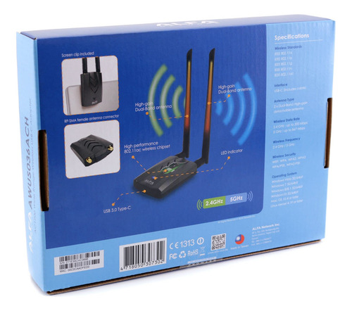Adaptador Wi-fi Alfa De Largo Alcance De Doble Banda Ac1200