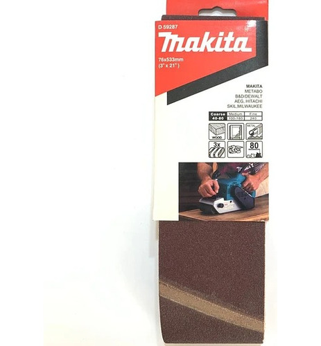 Pack De 3 Lijas De Banda 3x21  Makita Grano 80.