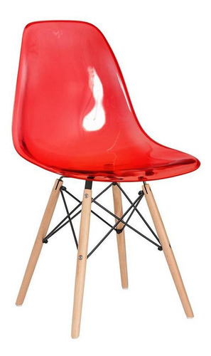 Silla acrílica Eames Wood Dsw, incolor, colores transparentes, color del marco de la silla, rojo translúcido