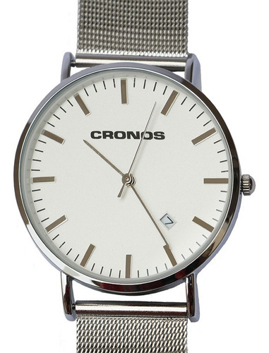 Imagen 1 de 8 de Reloj Cronos Tempus Silver Fecha A.inox Ultra Fino Con Envío