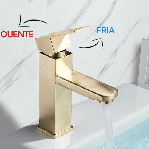Torneira Banheiro Misturador Monocomando Lavabo Inox Dourada