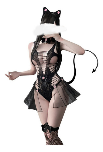 Lencería Para Mujer Gato Cosplay Hollow Out Babydoll Ropa In