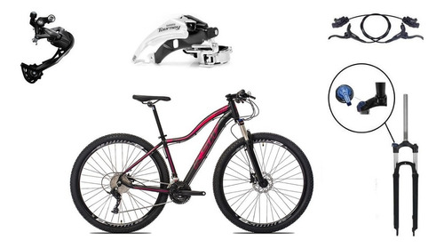 Mountain bike KSW Mountain Bike XLT 100 2022 aro 29 19 27v freios de disco hidráulico câmbios Shimano Tourney TZ510 y Importado 9v cor preto/rosa