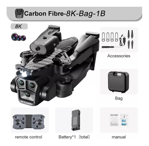 Drone De Fibra De Carbono K10 Max 8k Hd Con Tres Cámaras,