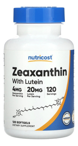 Zeaxantina com luteína, 20 mg e 120 cápsulas gelatinosas Nutricost Natural Flavor
