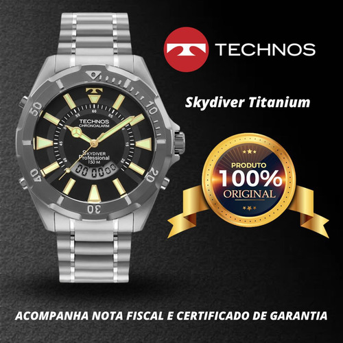 Relógio Masculino Technos Anadigi Skydiver Titânio Grafite