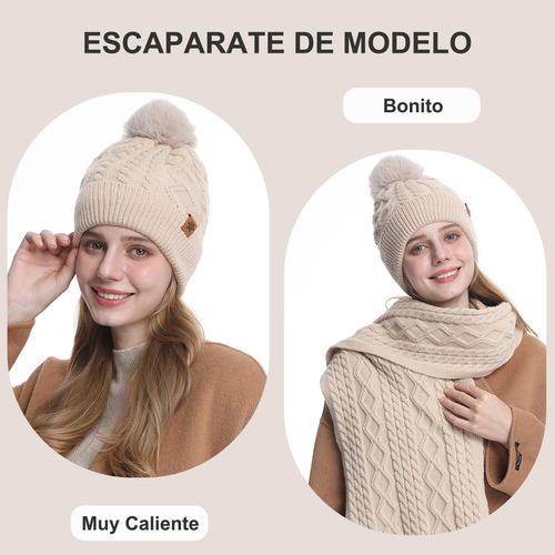 Gorro De Invierno Para Mujer Con Sombrero Conjunto 3pcs