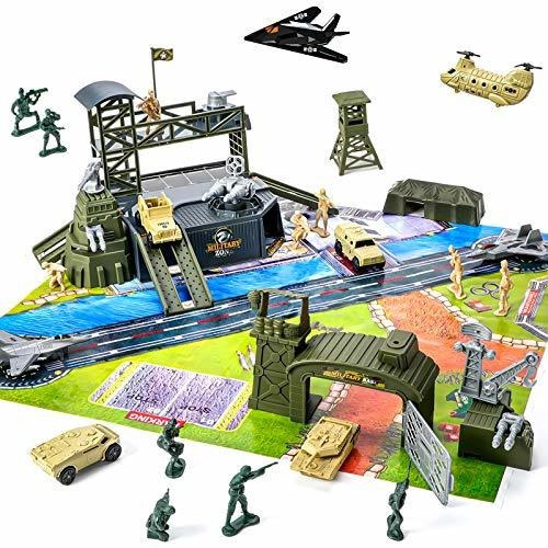 47 Pieces Military Base Set, Army Men Playset With Vehicles