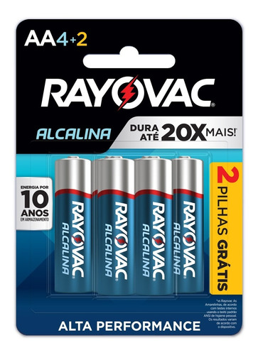06 Pilhas Aa Alcalina Rayovac 1 Cart C/ 6 Unid