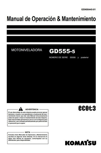 Manual Operación Mantenimiento Motoniveladora Komatsu Gd555