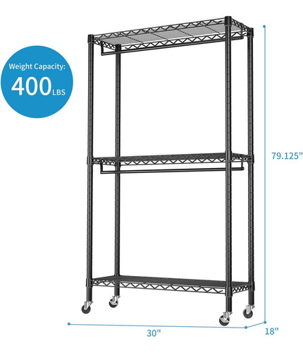 Rack De Ropa Resistente 3 Niveles De Estantes De Alambr...