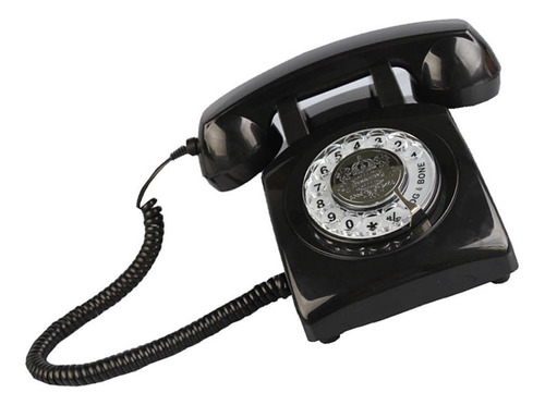 Teléfono Fijo Giratorio Retro Dial Rotatorio Campana De Color Negro