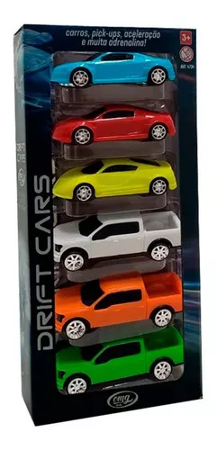 Pacote 6 Carrinhos - Drift Cars - Coloridos - OMG Kids