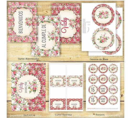 Kit Imprimible Shabby Rose Quinceaños