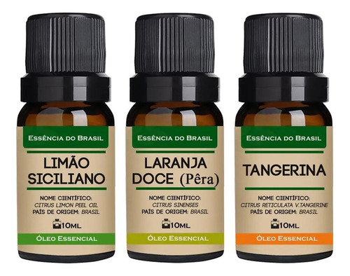 Kit Top 3 Óleos Essenciais Cítricos 10ml - Puro E Natural