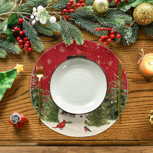 12 Mantel Individual Redondo Arboles Navidad Muñeco Nieve