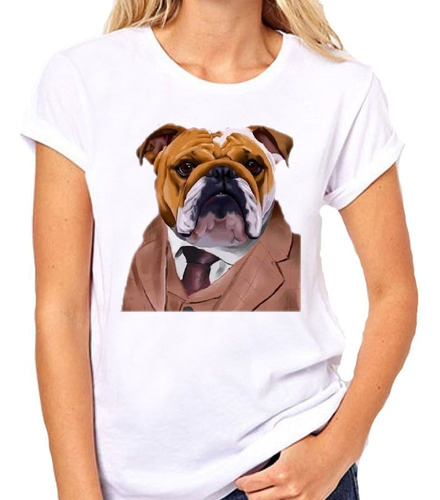 Remera De Mujer Bulldog Ingles Saco Y Corbata