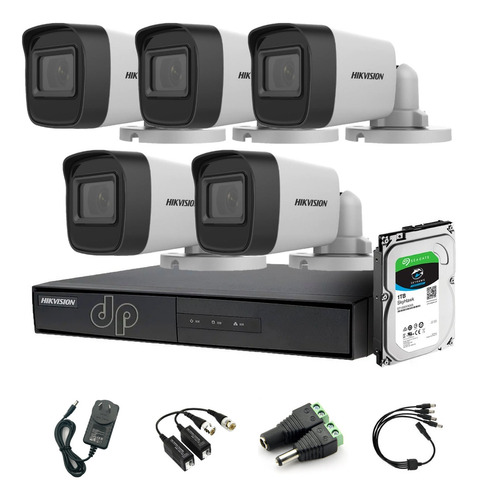 Kit Seguridad Hikvision Dvr 8ch +1tb + 5 Camaras Hd Exterior