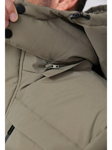 Campera Puffer Con Piel De Corderito Hombre Impermeable