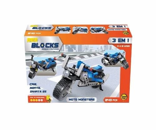 Bloco De Montar - Bee Blocks Moto Monsters 240 Peças