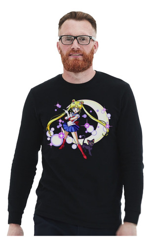 Polera Ml Sailor Moon Con Gato Anime Impresión Directa