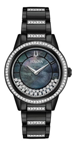 Reloj Bulova Para Dama Crystal Swarovski 98l252 Original Color de la correa Negro Color del fondo Verde oscuro