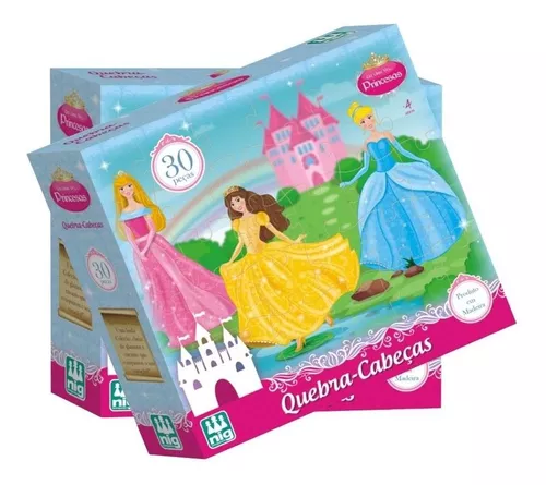 Brinquedo Kit com 02 Jogos Quebra Cabeça Princesas Infantil com 30