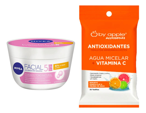 2 Pack Crema Facial Aclarado Natural Nivea 200 Ml + Toallita