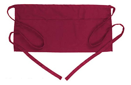 Delantal de cintura Boharers con 3 bolsillos, color rojo para camarero