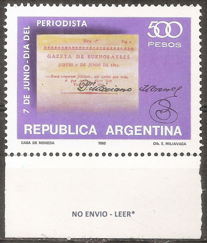 Argentina 1221 Gj 1916 Día Del Periodista Año1980 Mint