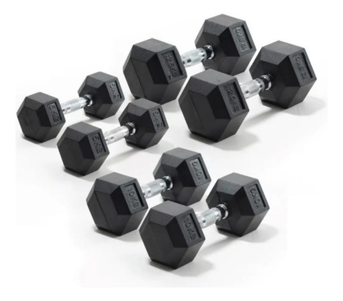 Par De Mancuernas Hexagonales Engomadas 12,5kg Dumbell Negro