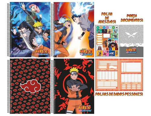 Kit 2 Cadernos Naruto Shippuden Espiral 160fls São Domingos